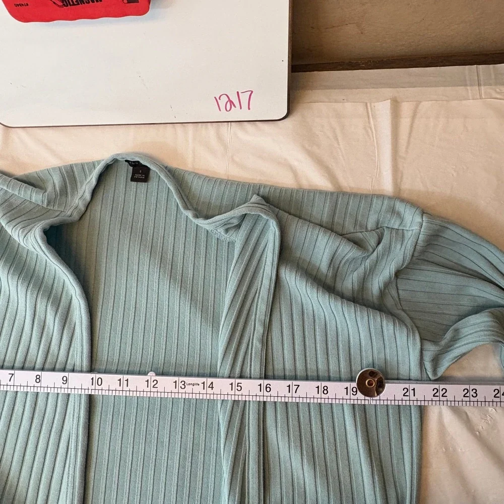 Ann Taylor‎ Womens Small Sage Green Ribbed Open Front Longline Cardigan Sweater